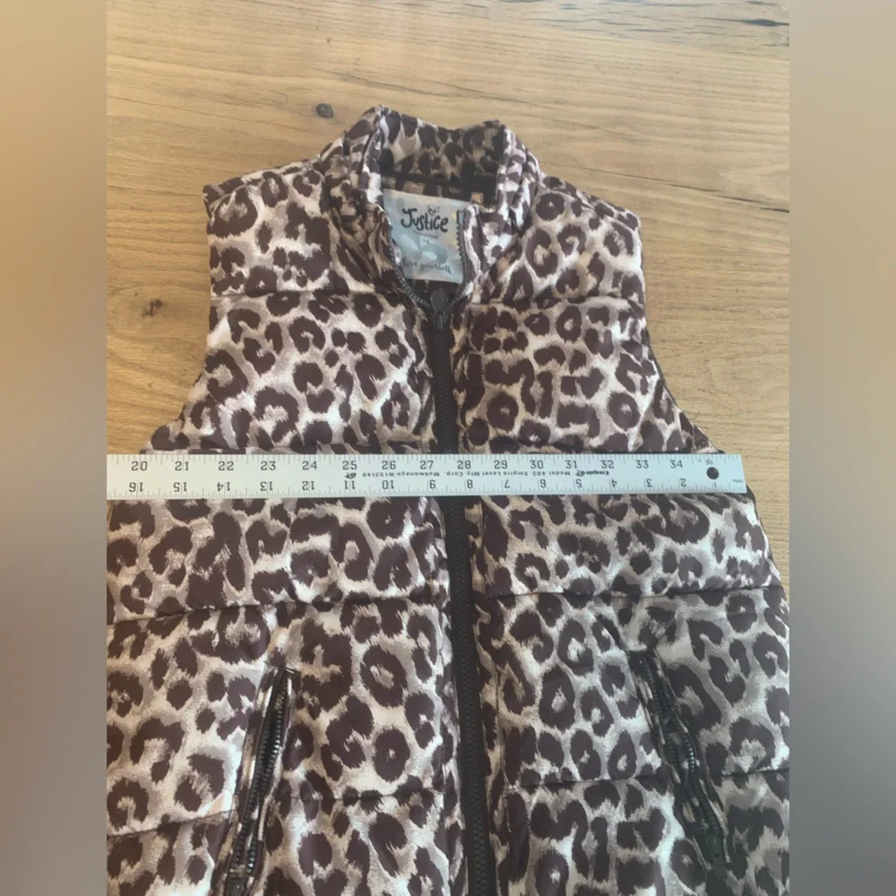 Justice‎ Animal Print Winter Vest Full Zip Tan Brown Girls 14 Preloved